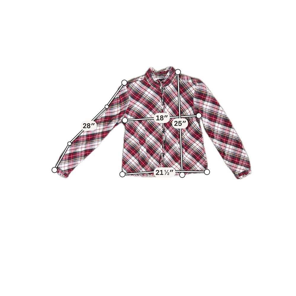 Tommy Hilfiger Red Plaid Ruffle Trim Button Up Top XL Western Cowgirl Preppy - Picture 12 of 12